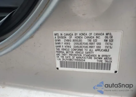 2007 Honda Ridgeline Rtl from USA, damaged, VIN 2HJYK16577H515004